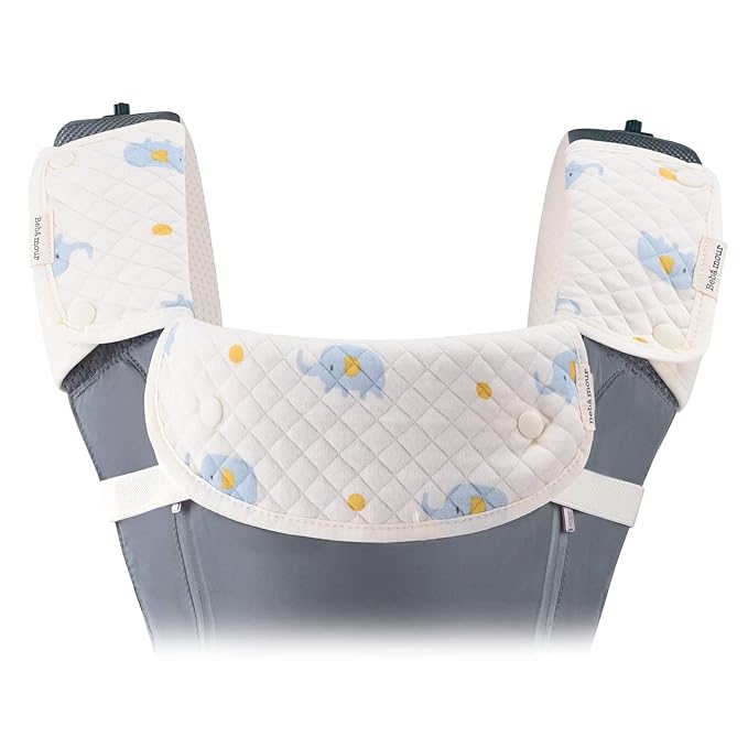 Bebamour Drool and Teething Reversible Cotton Pad For All Carry Positions Baby Carrier White Drool Bib For Boys & Girls(Elephant)