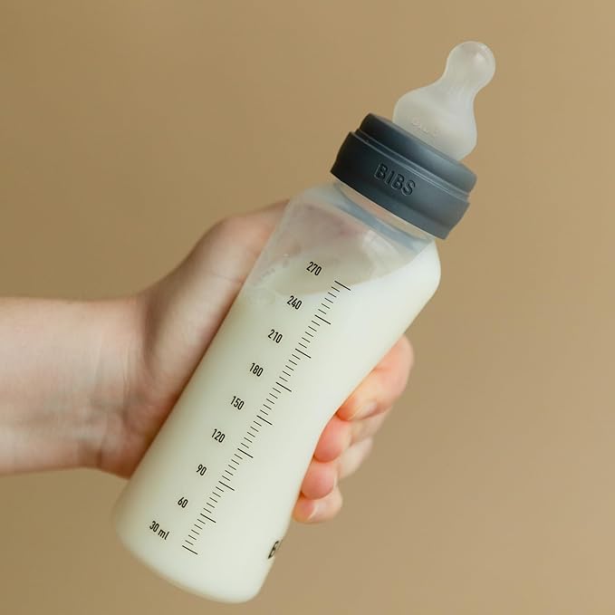BIBS Baby Bottle 9 oz / 270 ml Silicone Nipple - Anti-Colic, BPA-Free, Round Nipple, Medium Flow, Lightweight & Easy to Clean, Suitable for Newborns 0+ Years - Ivory