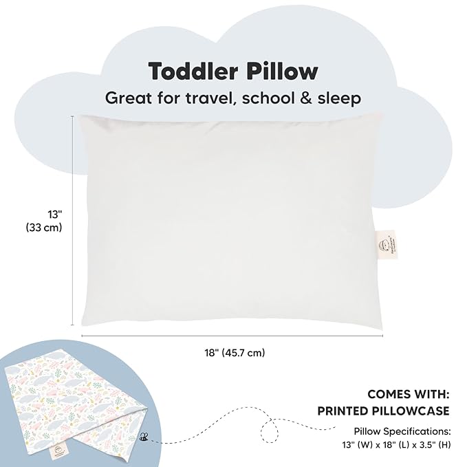 Toddler Pillow with Pillowcase - 13x18 My Little Dreamy Kids Travel Bed Pillows for Sleeping, Organic Cotton Small Pillowcase, Soft & Breathable, Machine Washable, Toddlers 2-5 Years Old (Narwhal)