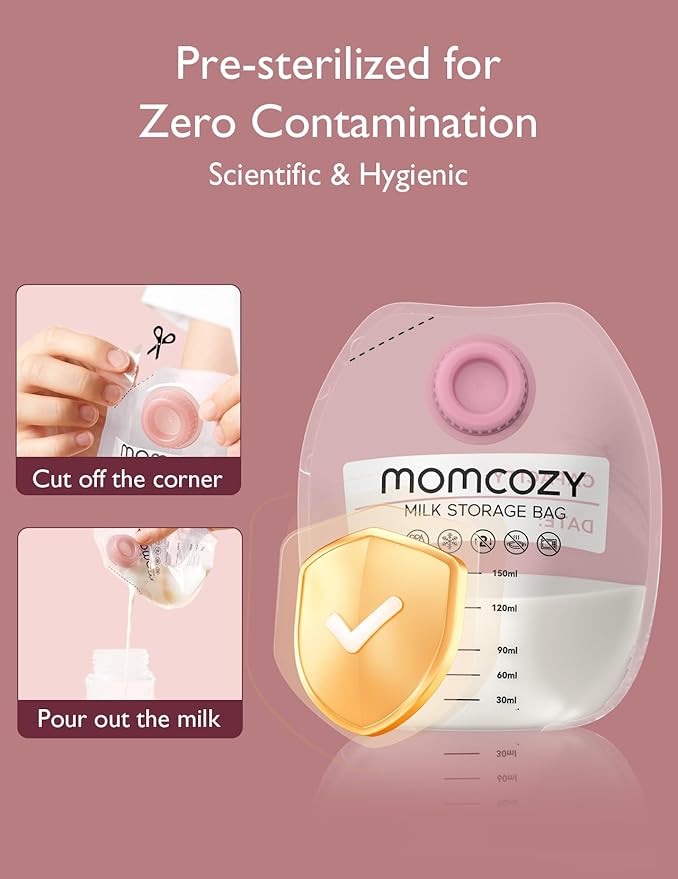 Momcozy Screw-on Breastmilk Storage Bags, 48 Ct, Holds 5 oz, Disposable & BPA Free, Original Replacement Accessories Only for Momcozy Direct-to-Bag Breast Milk Bag Combo