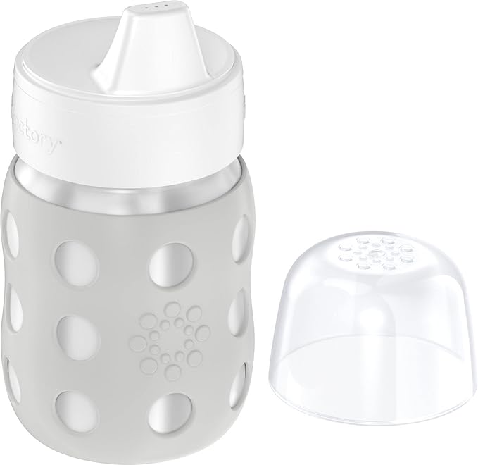 Lifefactory 8-Ounce Stainless-Steel Vacuum-Insulated Wide-Neck Baby Bottle with Hard Sippy, Stone Gray, LS2221WCG4