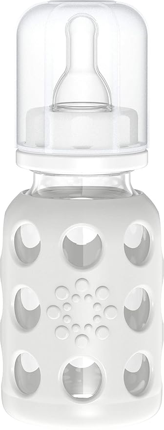 Lifefactory 4-Ounce BPA-Free Glass Baby Bottle with Stage 1 Nipple and Protective Silicone Sleeve, Stone Gray