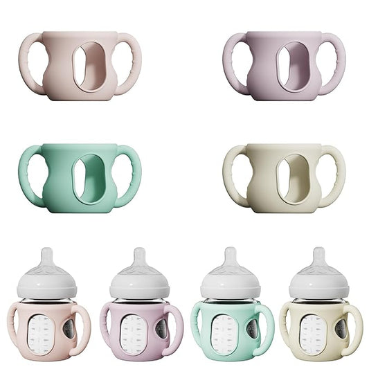 4 Pack Silicone Sleeves for Avent Natural Glass Bottles, Anti Breakage Bottle Holder with Handle, Compatible Philips Avent Glass Natural Bottle 4 oz, Not for Infant Use