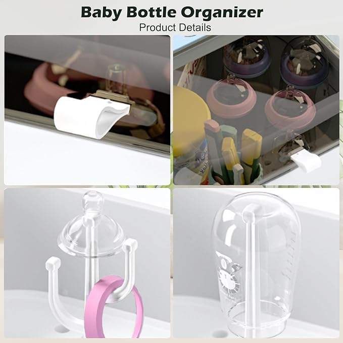 Baby Bottle Organizer for Storage, Large Capacity Baby Bottle Storage with Lid Cover Anti-Dust Protection and Cutlery Storage Drying Rack Bottle Organizer(Light Blue)