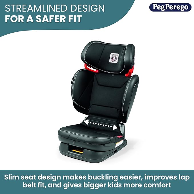 Peg Perego Viaggio Flex 120 Booster, 4D Total Adjust for Safety & Comfort, No Armrests, Compact Fold for Travel, 40-120 lbs, Made in Italy, Metal (Sage Green)