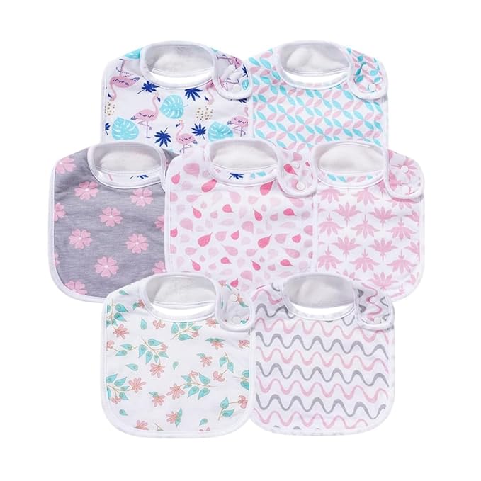 7 Pack Baby Cotton Absorbent Bibs for Drooling Teething