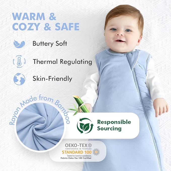 HAPIU Rayon Made from Bamboo Winter Baby Sleep Sack 2.5 TOG, 2-Way Zipper YKK, Warm Quilted Wearable Blanket