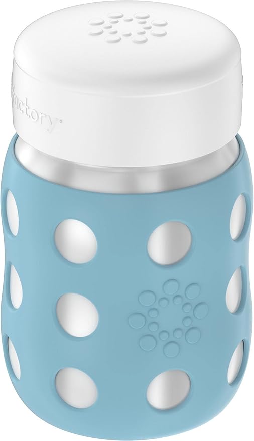 Lifefactory 8-Ounce Stainless-Steel Vacuum-Insulated Wide-Neck Baby Bottle with Flat Cap, Denim (LS2231WDE4)