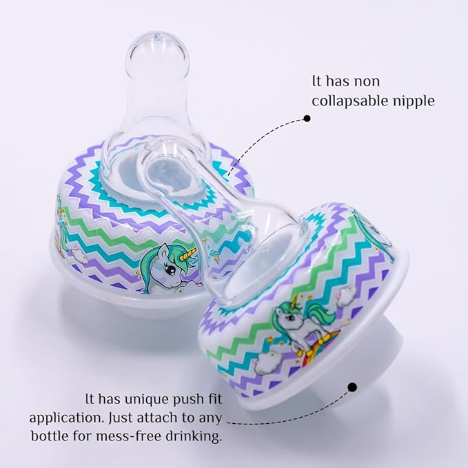 Refresh-a-Baby Reusable Bottle Top Nipple Adapter – Instantly Convert Any Bottle into a Sippy with Soft Silicone Nipples – Ideal for On-The-Go Feeding, BPA-Free, & Easy to Clean Pack of 2 (Unicorn)