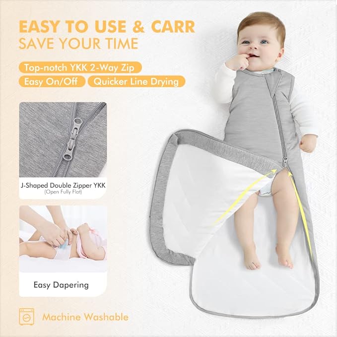 HAPIU Rayon Made from Bamboo Winter Baby Sleep Sack 2.5 TOG, 2-Way Zipper YKK, Warm Quilted Wearable Blanket
