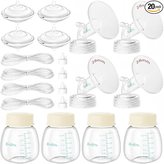 Breast Pump Parts Compatible with Spectra S1/S2/9 Plus, Not Original Accessories, 4 Set Replacements Include 28mm Flanges, Valves, Backflow Protectors (Duckbills Included), Tubings and Bottles