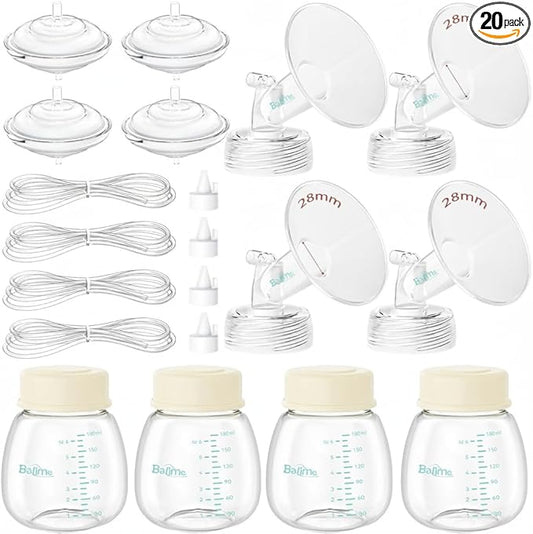 Breast Pump Parts Compatible with Spectra S1/S2/9 Plus, Not Original Accessories, 4 Set Replacements Include 28mm Flanges, Valves, Backflow Protectors (Duckbills Included), Tubings and Bottles