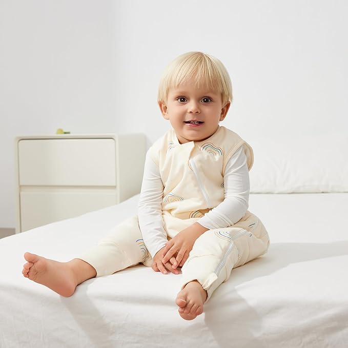 Duomiaomiao 1.5 TOG Toddler Sleep Sack 6-12 Months 100% Cotton Four Season Side Open Zipper Baby Sleep Sack with Feet, Breathable Toddler Wearable Blanket