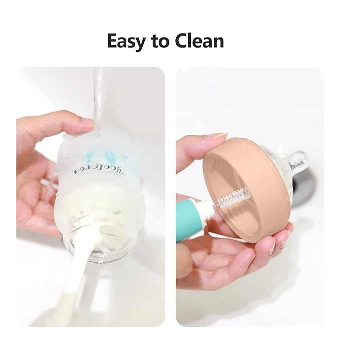 Yooforea Silicone Coated Glass Baby Bottle, 0M+ Slow Flow Nipple I Anti-Colic, Wide Neck, Stable Base I Medical-Grade Silicone Coating for Shatter Protection, BPA BPS PVC Free (2 Pack, 3 Ounce-Honey)