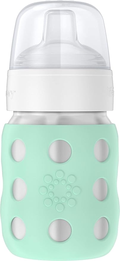 Lifefactory 8-Ounce Stainless-Steel Vacuum-Insulated Wide-Neck Baby Bottle with Sippy Nipple, Mint (LS2251WMI4)