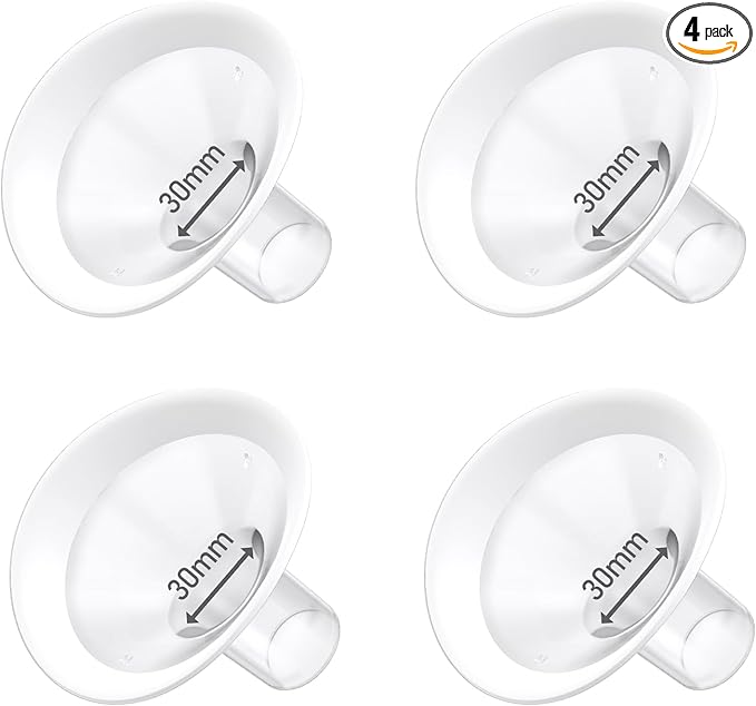 4pc 30mm Oval Flanges Shields Built-in Soft Edges Compatible with Medela/Lansionh Pumps, Replacement Parts for Pump in Style, Symphony, Swing Maxi, Harmony and Personalfit Flex Connector
