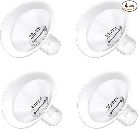 4pc 30mm Oval Flanges Shields Built-in Soft Edges Compatible with Medela/Lansionh Pumps, Replacement Parts for Pump in Style, Symphony, Swing Maxi, Harmony and Personalfit Flex Connector