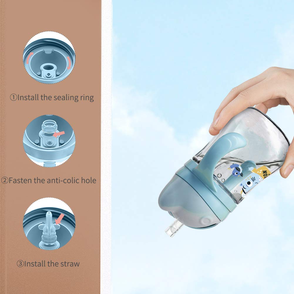 POTATO Toddler Cups Spill Proof Sippy Cup with Handles and Strap, Straw Cup, 8oz, Blue