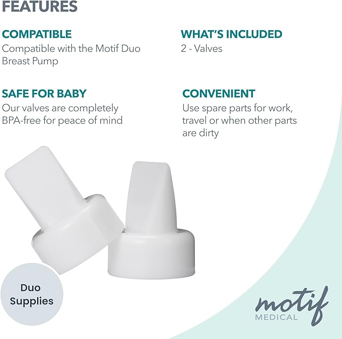 Motif Medical Replacement Breast Pump Valve For Motif Duo Breast Pump - Easy-To-Attach Breast Pump Duckbill Valves - Portable Motif Duo Pump Parts (2 Valves Included)
