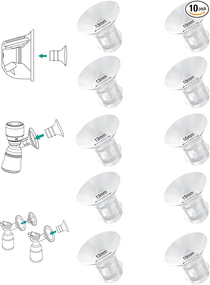 Flange Inserts 10PCS 13/15mm*5,24mm Breast Pump Shields/Flanges Compatible with Momcozy S9/S9pro/S10/S12/S12pro/Spectra/Medela/TSRETE, Reduce 24mm Tunnel Down to Correct Size
