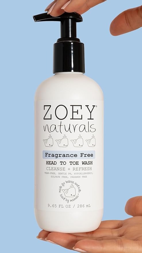 Absolutely Natural Zoey Naturals Fragrance-Free Head to Toe Baby & Toddler Wash – Tear-Free Body Wash and Shampoo with Gentle pH for Sensitive Skin – 9.65 oz