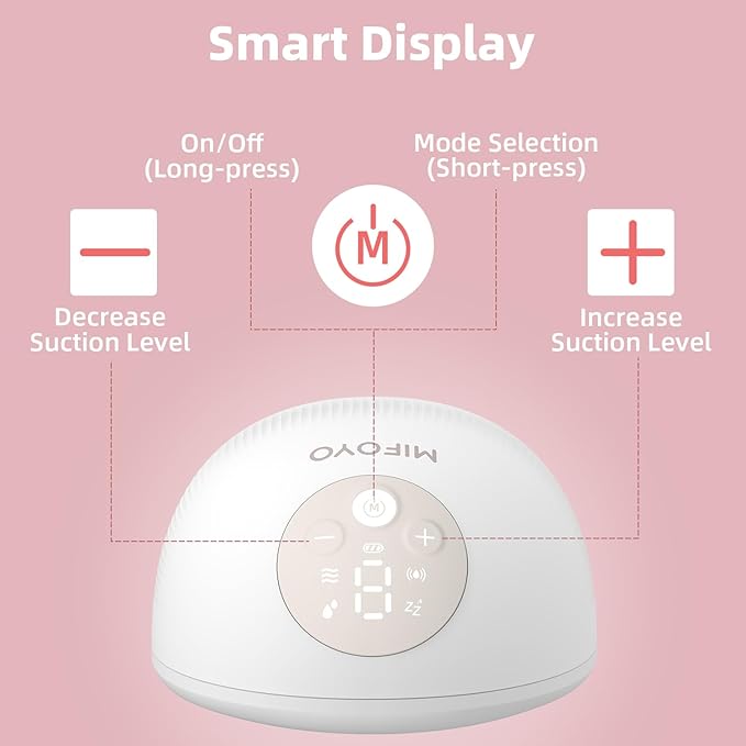 Breast Pump, Wearable Breastfeeding Pump, Electric Breast Pumping, Hands Free Breast Pump with 4 Modes & 9 Levels - Portable Milk Pump, Smart Display for Moms, 24mm 1 Pack