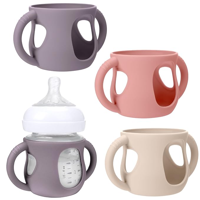 BUSOHA 3 Pack Silicone Sleeves for Avent Natural Baby Bottles - Drop Protection Baby Bottle Sleeves with Handle for Avent Natural Baby Bottles,4 Ounce