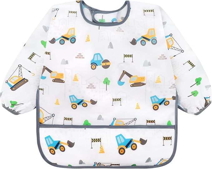 Accmor 5 Pack Long Sleeve Bibs, Baby Smock Waterproof Sleeved Bib Smock for Baby Toddler 6-36 Months