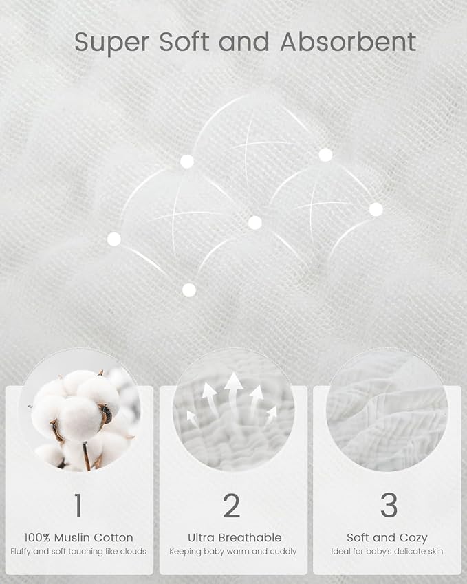 Hooded Baby Towels for Newborn, 2 Pack 100% Muslin Cotton Baby Bath Towel with Hood for Baby Toddler and Kids, Large 35x35 Inch Baby Boy & Girl Towels, Essentials Must Have