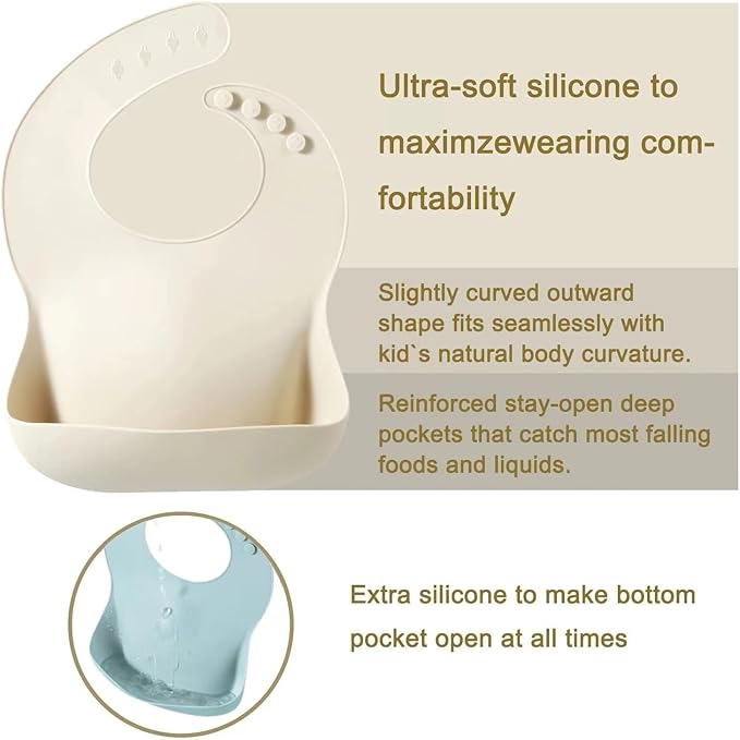 PandaEar Silicone Baby Bibs Set of 3 for Toddlers, BPA Free Waterproof Adjustable Feeding Bib with Large Pocket Food Catcher