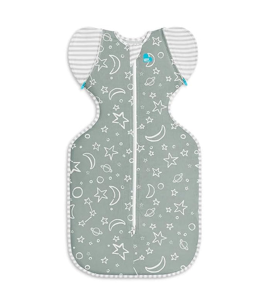 Love to Dream Swaddle Up Transition Bag Viscose Bamboo, Large (8.5-11kg), Ideal for Moderate Room Temperatures (20-24°C), 1.0 TOG, Olive Stars & Moon