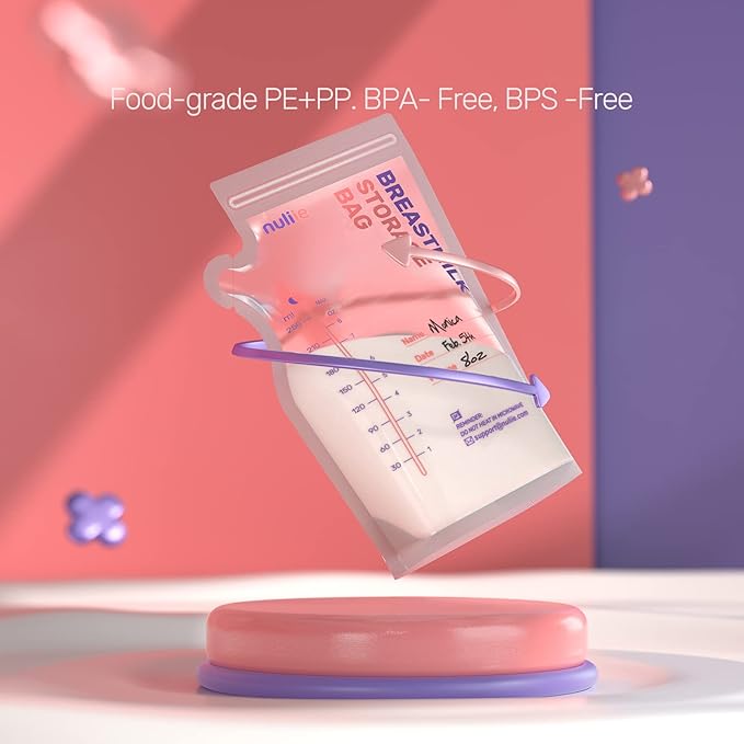 Nuliie 120 Pcs Breastmilk Storage Bags, 8 OZ Breast Milk Storing Bags, BPA-Free, Milk Storage Bags with Pour Spout for Breastfeeding, Self-Standing Bag, Space Saving Flat Profile