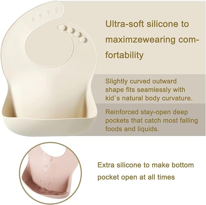 PandaEar 2 Pack Silicone Baby Bibs for Girls, Waterproof Silicone Bibs with Food Catcher, Thick Adjustable Toddler Bibs Baby Food Bibs for Eating, Soft, Non Messy (Pink Tawny)