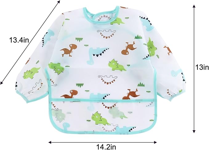 PandaEar 5 Pack Long Sleeve Bibs| Waterproof Full Bib with Sleeves for Babies Infant Toddler 6-24 Months| Mess Proof Baby Smock for Eating| Baby Apron for Feeding