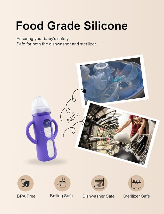 ZCH 4-Pack Silicone Sleeves with Handles for Lansinoh Glass Bottles, BPA-Free Drop-Resistant Baby Bottle Sleeves with Handles, Compatible with Lansinoh Anti-Colic Glass Baby Bottles (8 oz)