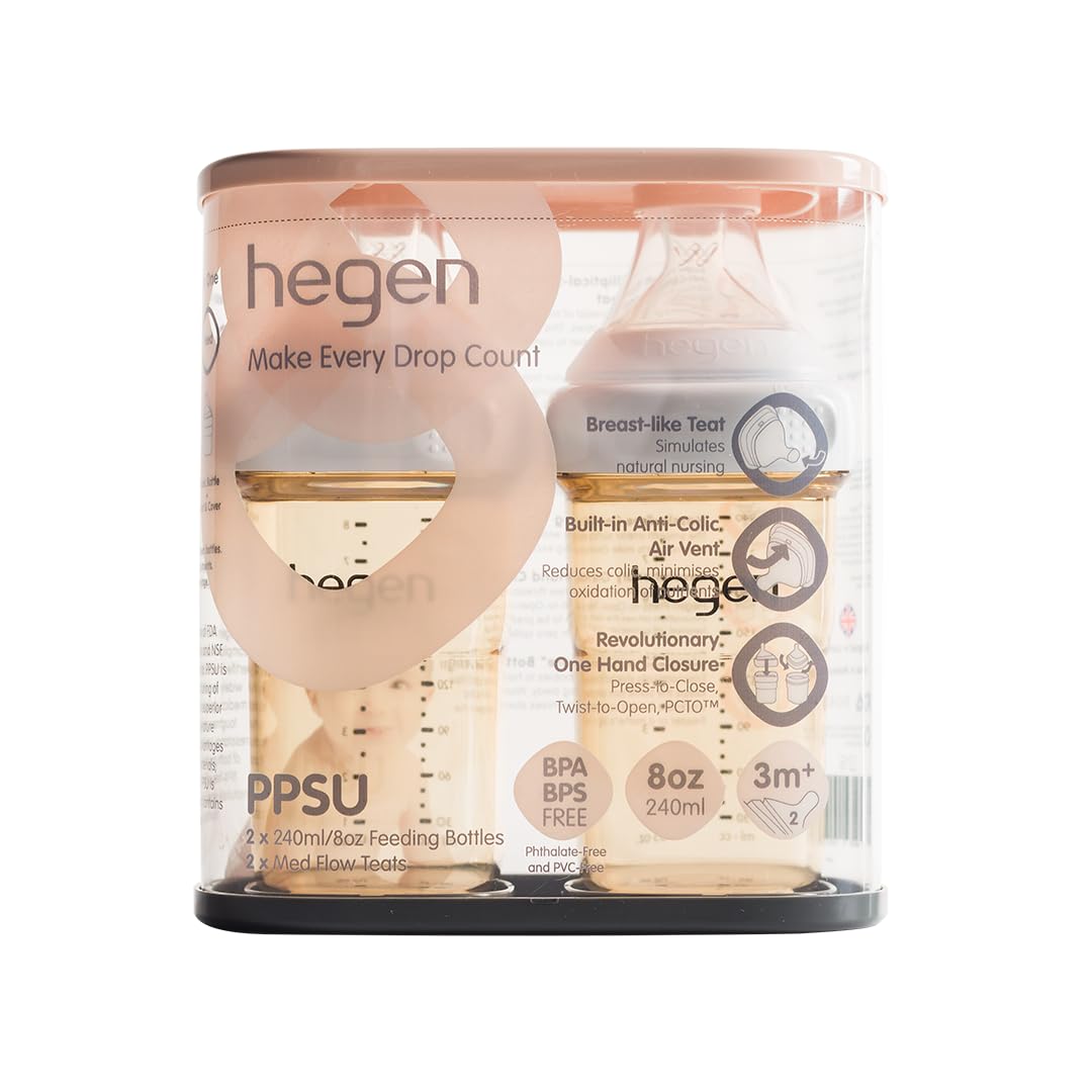 Hegen Easy to Clean Anti-Colic Baby Bottle, 8oz for 3 to 6 Months (2-Pack)