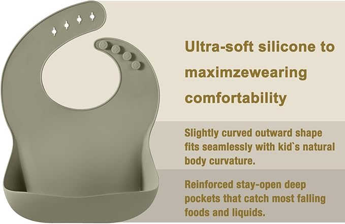 PandaEar 3 Pack Silicone Bibs for Babies - Waterproof, BPA Free, Soft Durable Bibs for eating with Pocket Food Catcher