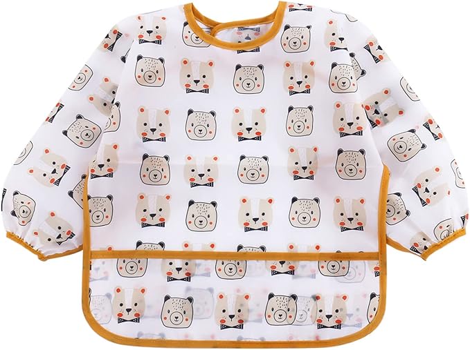 PandaEar 5 Pack Long Sleeve Bibs| Waterproof Full Bib with Sleeves for Babies Infant Toddler 6-24 Months| Mess Proof Baby Smock for Eating| Baby Apron for Feeding