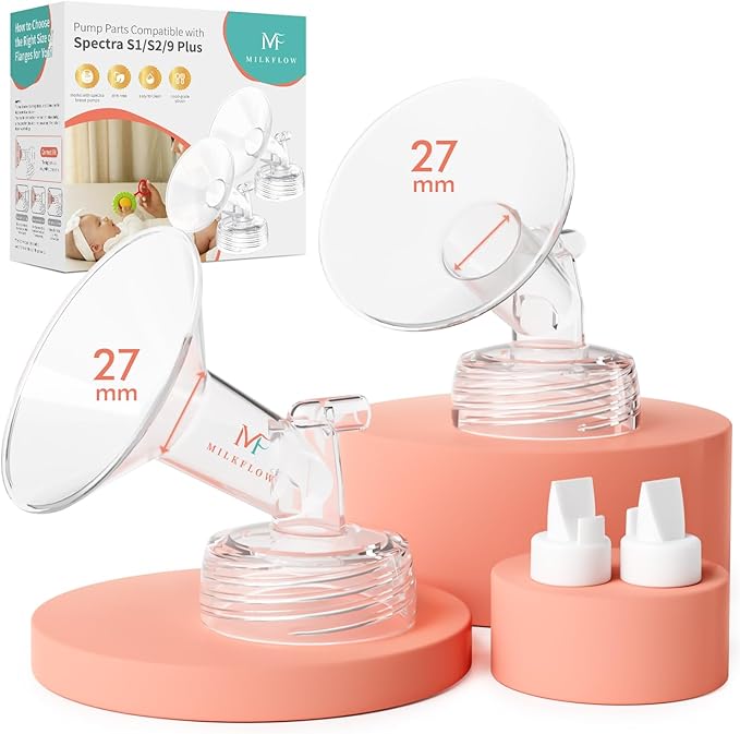BPA-Free Breast Pump Replacement Parts: 2 Piece 27MM Flange & Valve Kit Compatible with Spectra S1/S2/9 Plus (Not Original Spectra Accessories)