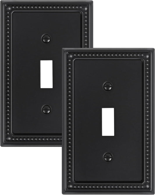 2-Pack Single Toggle Light Switch Cover Plate, Pearls Decorative Switch Plate Covers, Black 1 Gang Metal Wall Plate, Corrosion Resistant