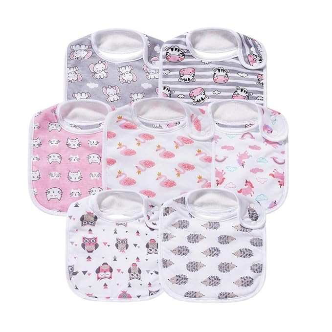 7 Pack Baby Cotton Absorbent Bibs for Drooling Teething