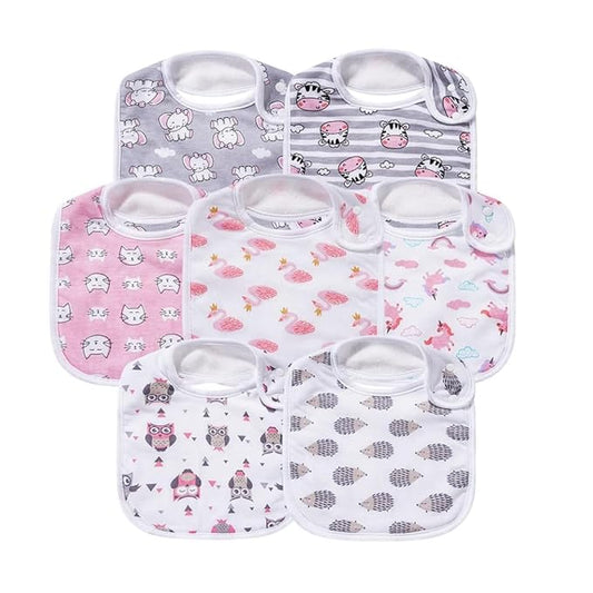 7 Pack Baby Cotton Absorbent Bibs for Drooling Teething