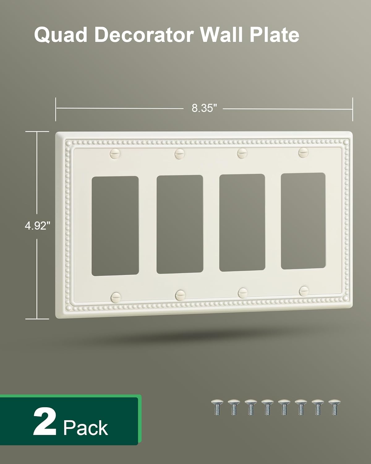 2-Pack Quad Decorator Outlet Cover Plate, Light Almond Pearls Decorative Switch Plates Covers, Metal Wall Plates for Electrical Outlets, Receptacle, GFCI Outlet, Dimmer Switch