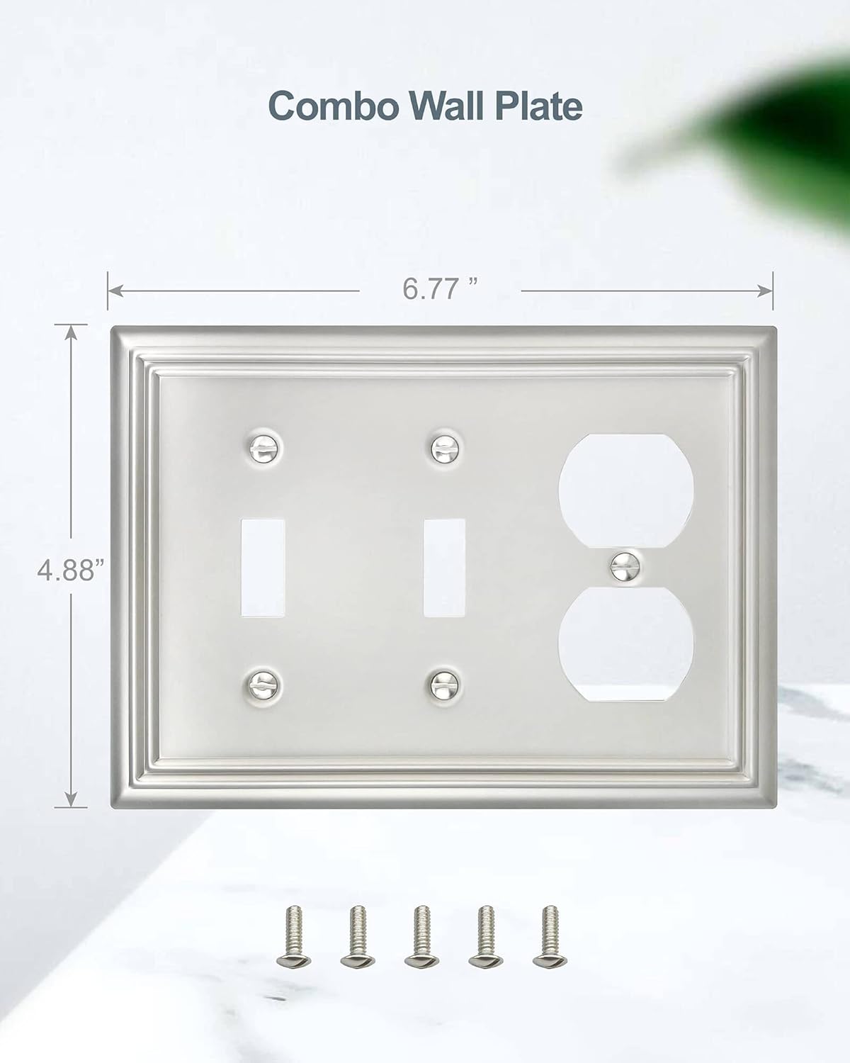 2-Pack Combination Toggle/Duplex Wall Plate, Faceplates for Light Switch, Receptacle Outlet, Dimmer Switch, Satin Nickel, 6.77''*4.88'', Midsize