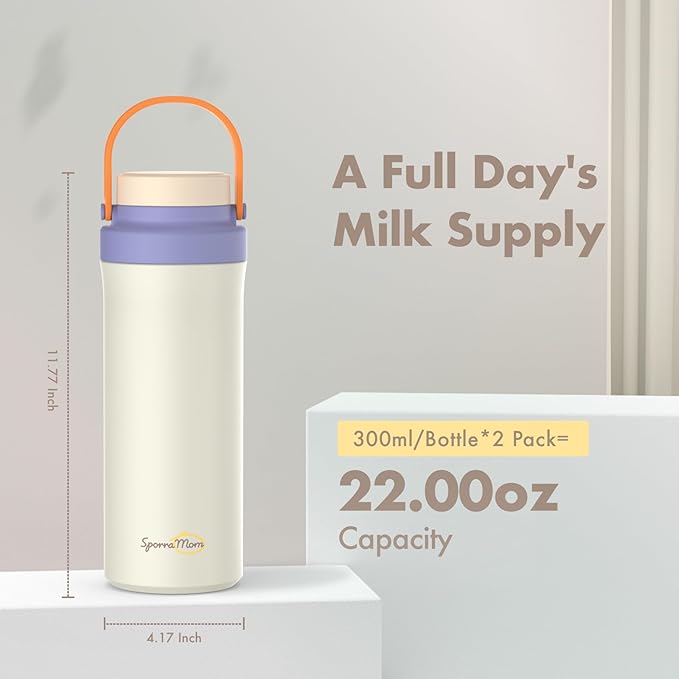 Breastmilk Cooler, Portable Breast Milk Cooler Bottle for Outdoor, 22oz Large Capacity Travel Breastmilk Chiller with 2 Pack Baby Bottles for Breastmilk Storage, Keep Cooling 24H (Purple)