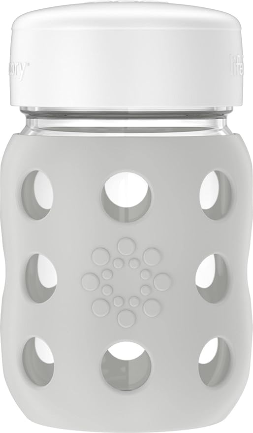 Lifefactory 8-Ounce Wide Neck Glass Baby Bottle with Protective Silicone Sleeve and Flat Cap, Stone Gray (LG2231WCG4)