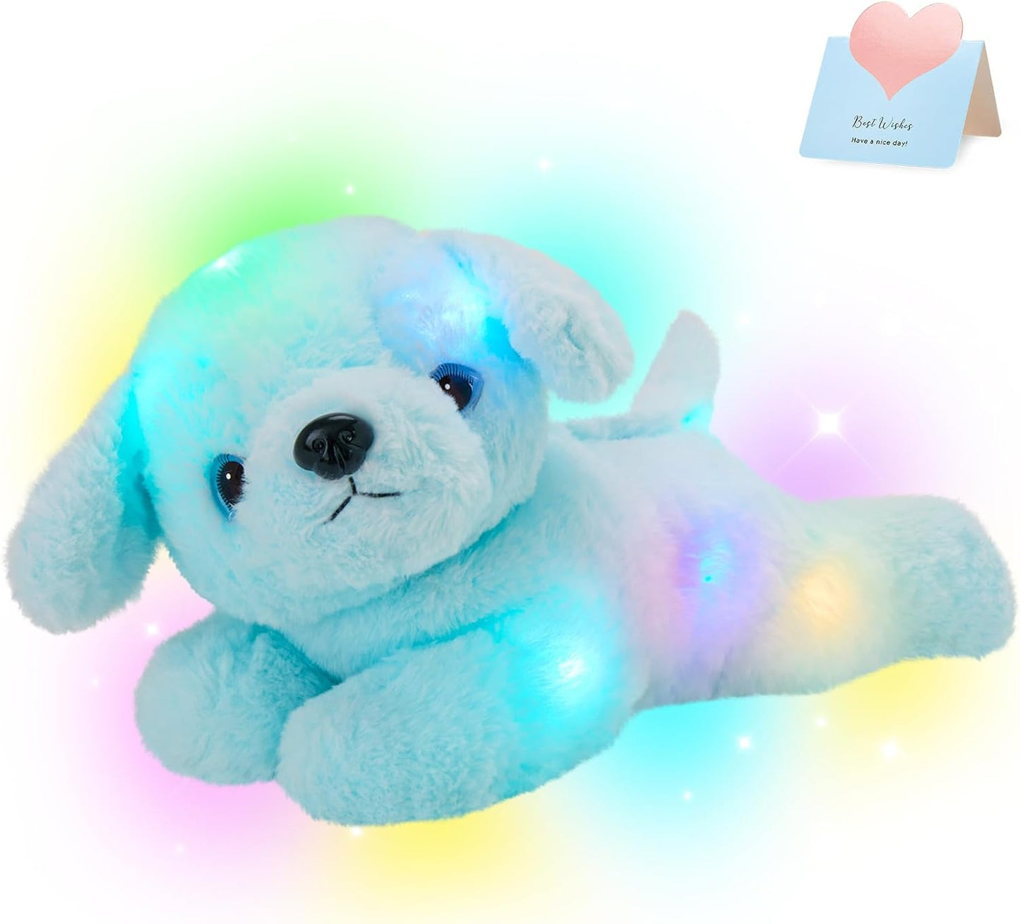 Glow Guards 15'' Blue Light up Puppy Dog Stuffed Animal Soft Plush Toy Pillow with LED Night Lights Glow Bedtime Pal Christmas Children's Day Birthday Gifts for Toddler Kids