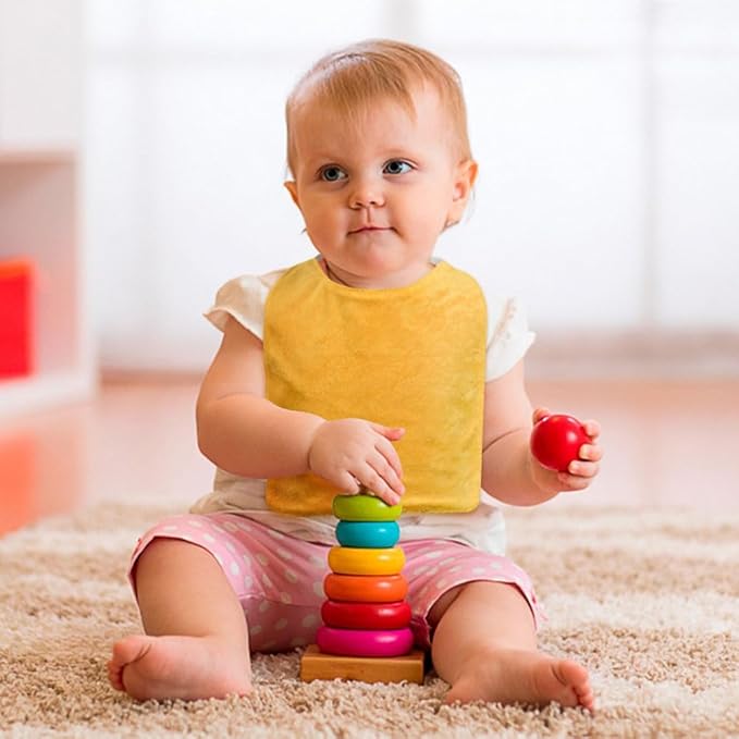 Vicloon Baby Bibs, 5PCS Terry Bib Set, Baby Bibs for Boys, Girls, Terry Drool Cotton Bibs Waterproof protection, Adjustable Elastic Strap, Baby Bandana Drool Bibs for Feeding, Teething Drooling(Color)