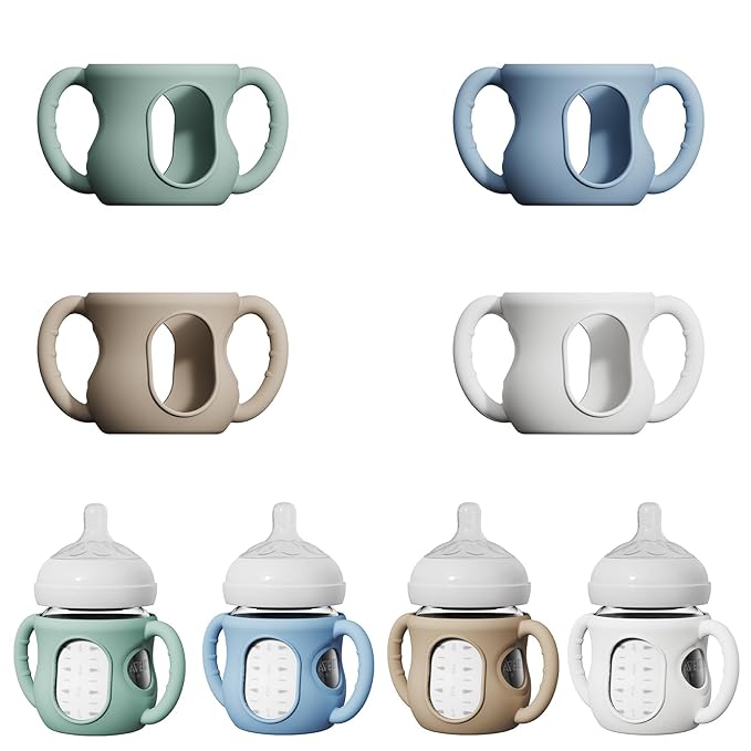 4 Pack Silicone Sleeves for Avent Natural Glass Bottles, Anti Breakage Bottle Protector with Handle, Compatible Philips Avent Glass Natural Bottle 4 oz, Not for Infant Use