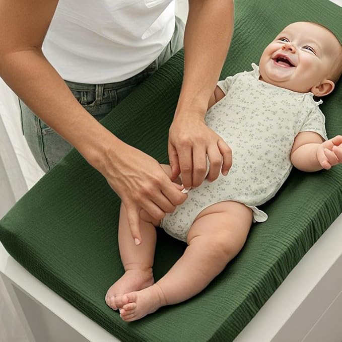 3 Pack Muslin Changing Pad Covers for Girl, Boy, 100% Soft Cotton Changing Table Cover, Breathable Baby Nursery Diaper Chang Pad Sheets (Leaf)